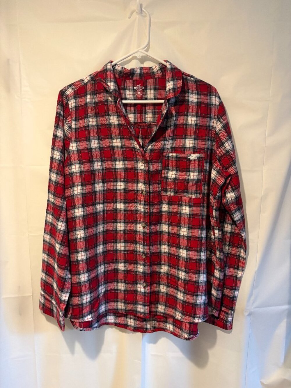Womens Hollister Size L Red Plaid Sleep Pajama Shirt